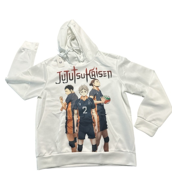 Asahi Suga and Daichi Jujutsu Kaisen Soccer White Youth Sz M Hoodie Sweatshirt - Picture 3 of 5